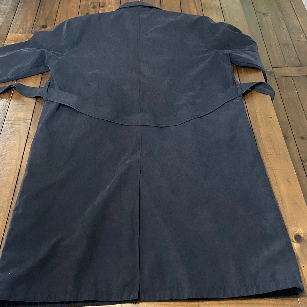 Vintage Polo Ralph Lauren Mens Navy Blue Belted Trench Coat Long Overcoat Jacket